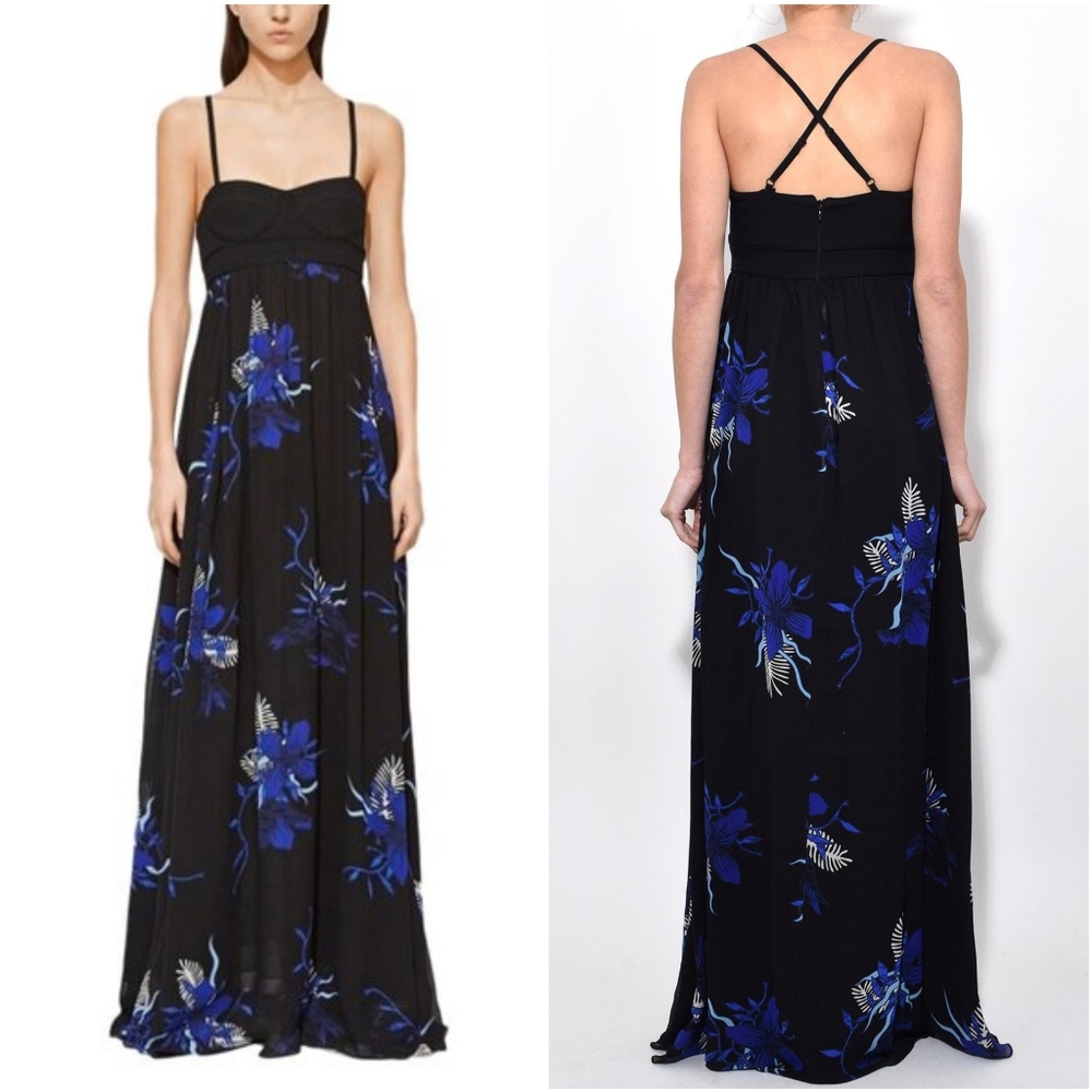 Proenza Schouler Silk Cami Maxi Night Out Crepe Dress Electric Print Sz 0 NWT
